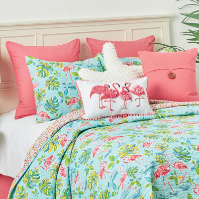 Flamingo Garden Cotton Reversible Quilt Set