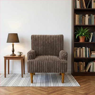 Fauteuil d'appoint rembourré large en velours côtelé large avec pieds en bois massif