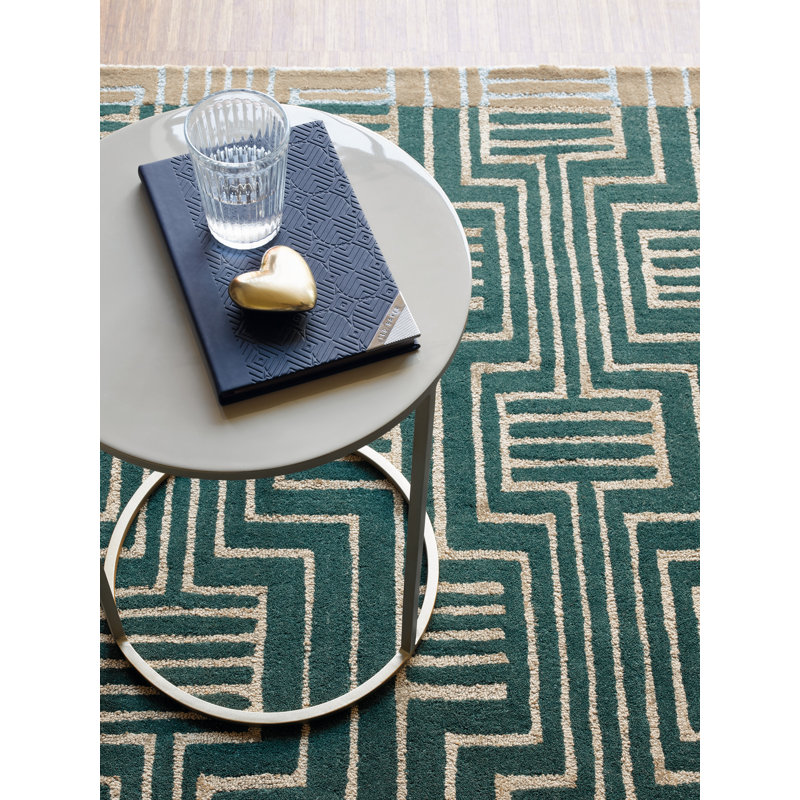 Hand Tufted Geometric Area Rug in Green, Rectangle 8'2" x 11'6"