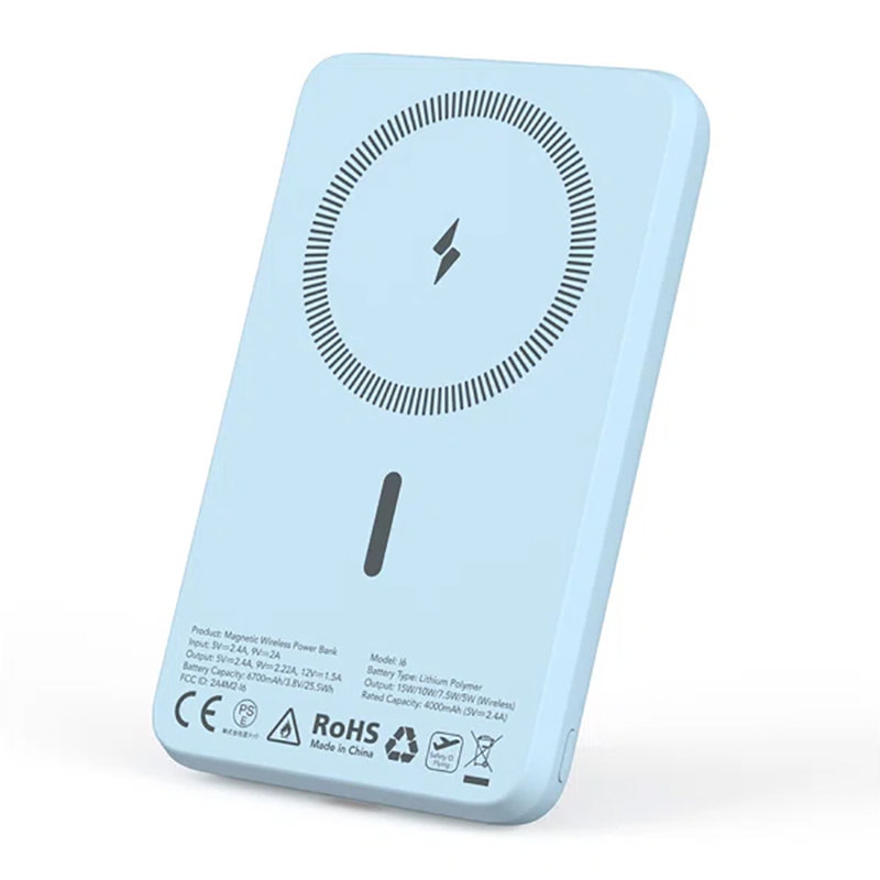 Chargeur magnétique magnétique 6700 mAh pour bloc-batterie avec support pliable. Power Bank pour iPhone 16-12 Series. Bleu Far Peak