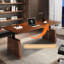 Brun noisette + bureau rectangulaire noir réglable en bois massif + bois manufacturé + acier-108222189