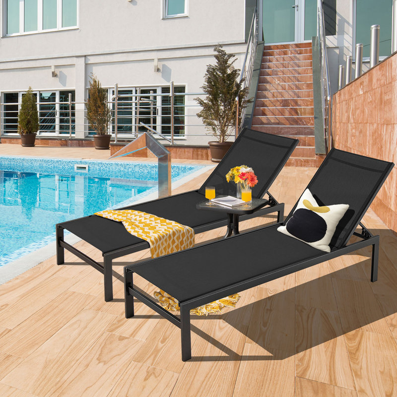 Chaise longue inclinable 78 po, Noir