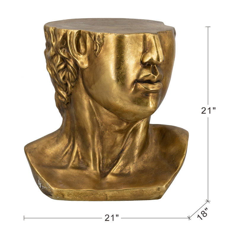 Ensemble de 1 table d'appoint sculpturale en forme de buste grec classique, finition or antique, en oxyde de magnésium, pour la décoration intérieure.