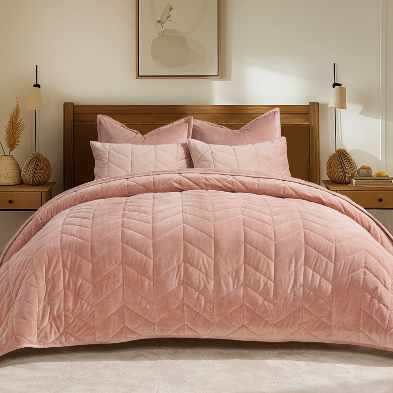 Ultra Soft Velvet Quilt Set, Clay, King Quilt + 2 King Shams