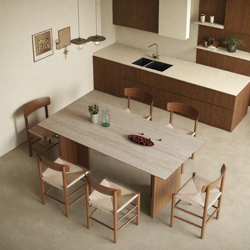 Ensembles de table de salle à manger épais en ardoise et en bois multi-couches., H 29,53 po x L 70,87 po x l 35,43 po