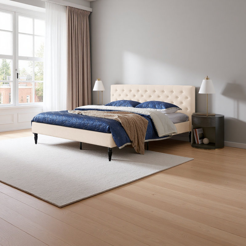 Lit tapissier, Beige, Très grand lit 