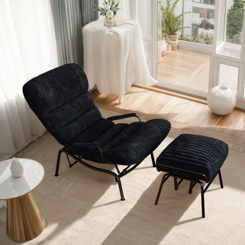 Chaise berçante en métal Matigan, Velours côtelé noir