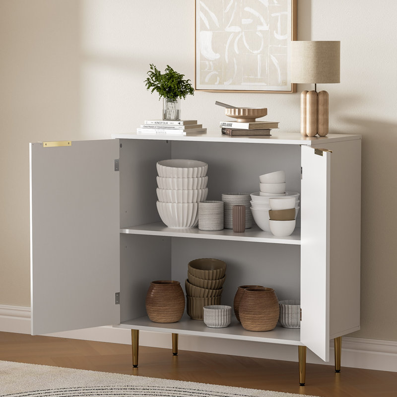 Buffet Sideboard Cabinet With 2 Doors, Modern Kitchen Cabinet With Golden Handles & Legs, Adjustable Shelf, Accent Coffee Bar Storage Sideboard For Kitchen, Living Room
