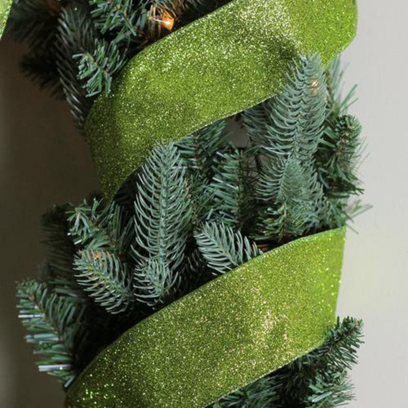Ruban d'artisanat de Noël scintillant vert lime - 2,5 po x 10 verges