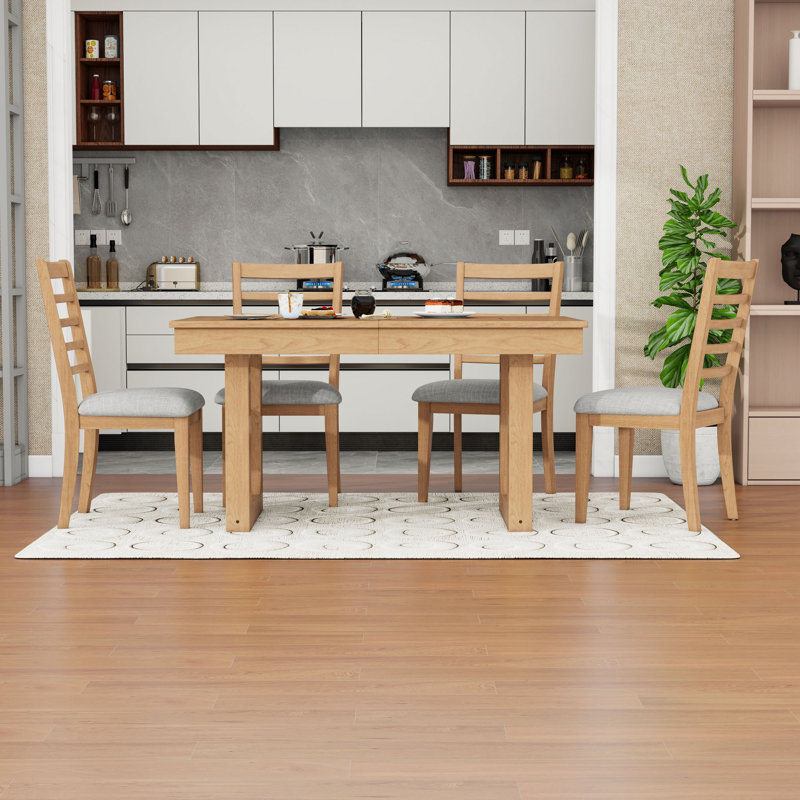 Ensemble de table de salle à manger extensible 5 pièces avec 4 chaises rembourrées, Natural, Natural, Natural