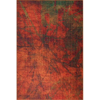 Orange Green Striped Woven Base Decorative Carpet