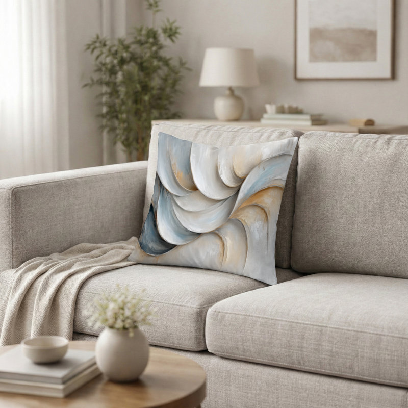 Abstract Collages Printed Throw Pillow - Grey White Waves Of Introspection I Accent Pillow, 16"H x 16"W