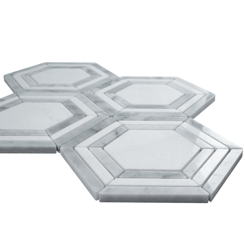 Interspace Natural Stone Honeycomb Marble Look Mosaic Wall Tile, White