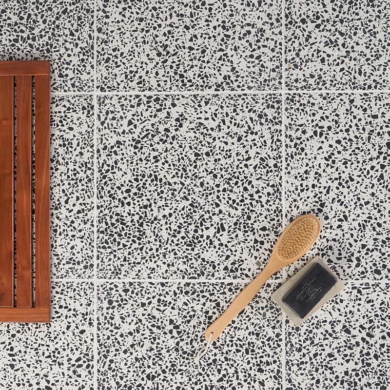 True Terrazzo 16x16 Polished Terrazzo Tile, Tinos Black/White