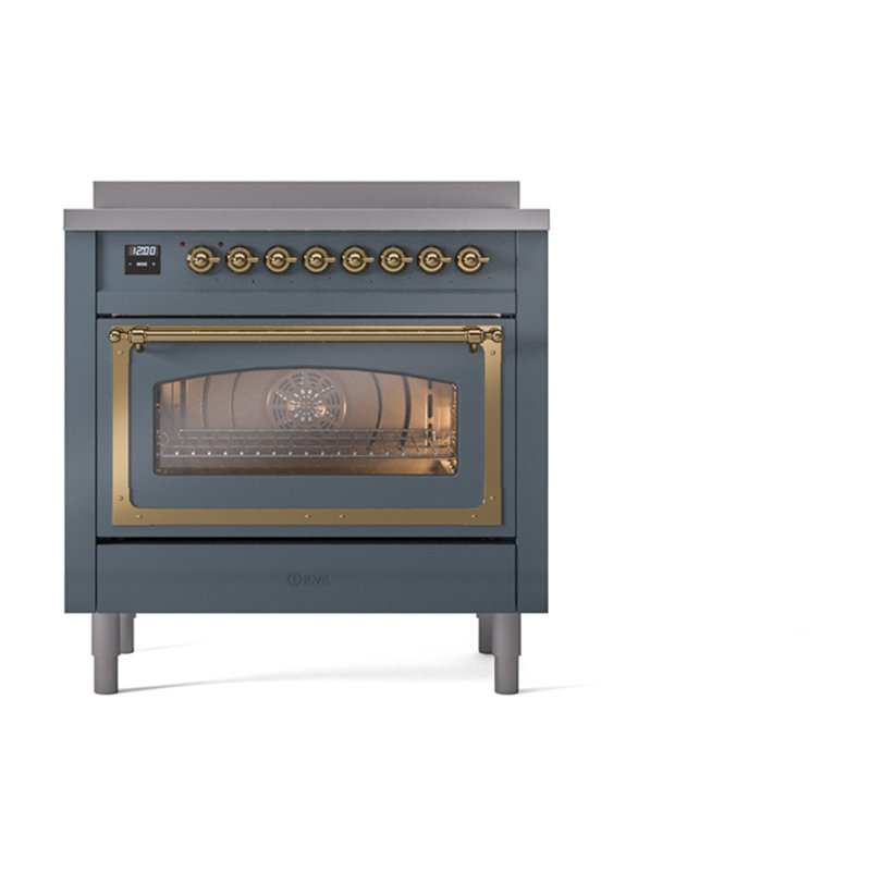ILVE Nostalgie II Noblesse 36 po à induction, éléments à induction (porte vitrée), Gris-bleu / laiton