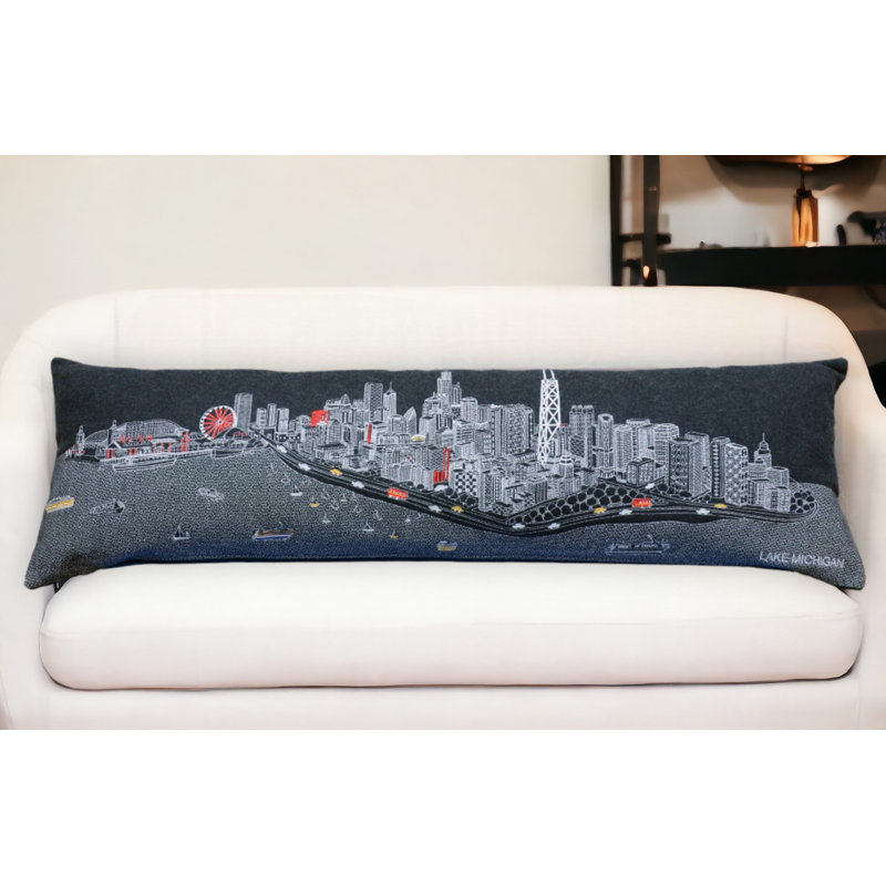 Coussin décoratif lombaire, Gris, 14 po x 45 po, London Daylight