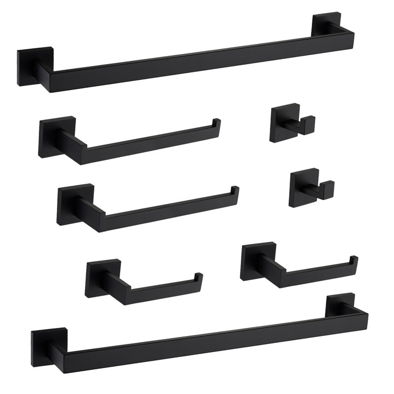 8 -Piece Stainless Steel Bathroom Hardware Set With Mounting Hardware, Matte Black