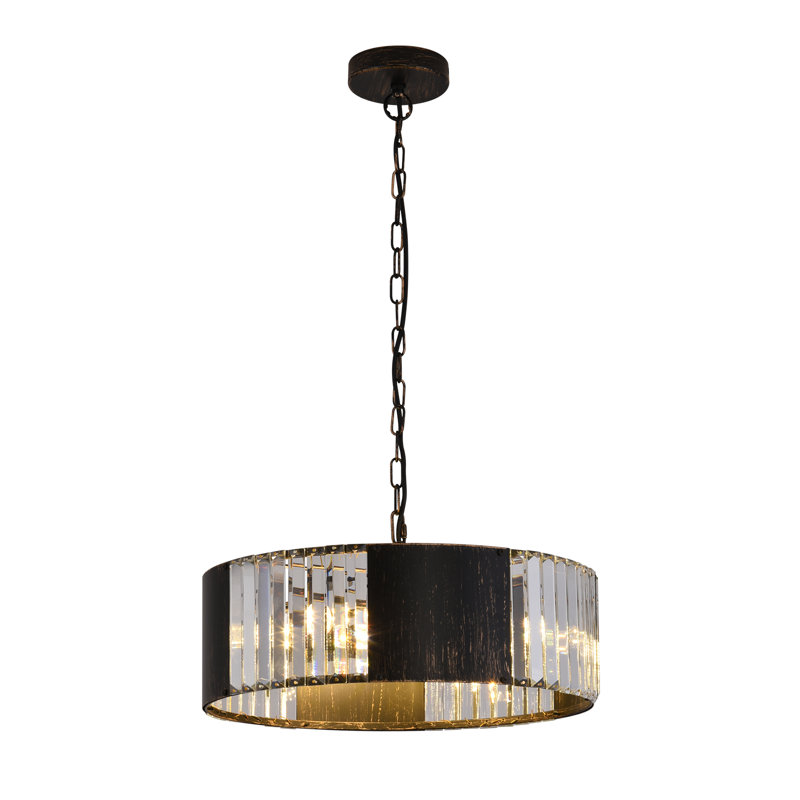 5-Lights Round K9 Round Chandelier Dia 44CM Pendant With Crystal Strip Pendant Light Fixture, Retro Distressed Black Gold