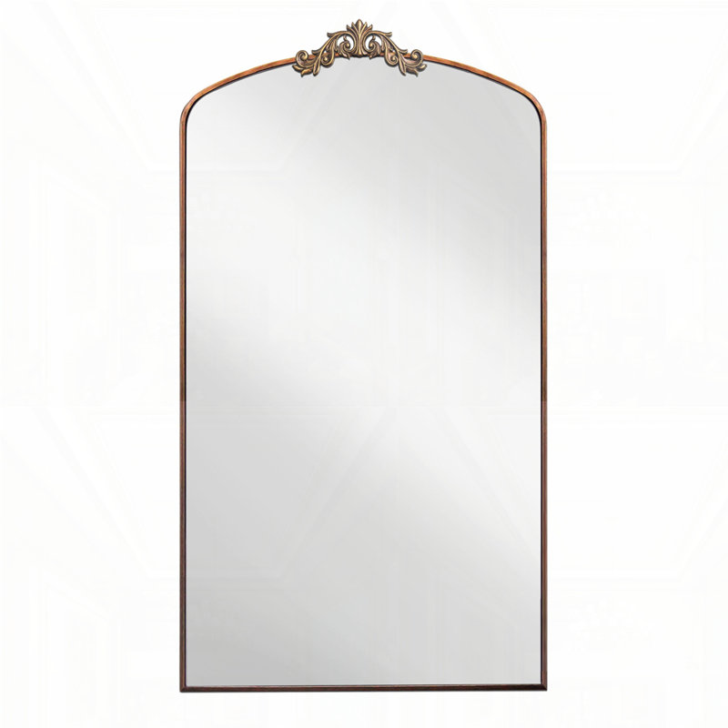 Full Length Arched Floor Mirror Metal Framed Mirror, Antique Bronze, 66.5" x 36"