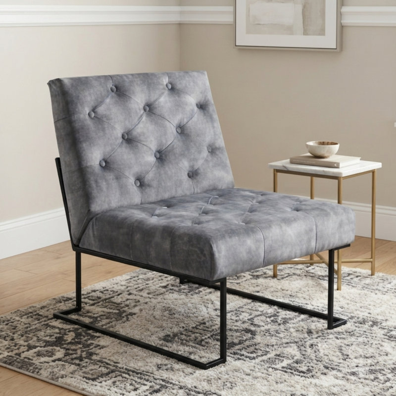 Fauteuil de chambre Klara, Noir, Velours gris