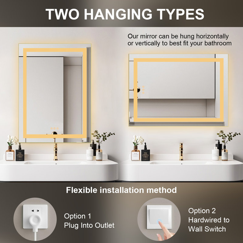 Led Mirror Bathroom Vanity Mirror With Back Light,wall Mount Multifunctional Vanity Mirror,aluminium Frame, 32" x 24"