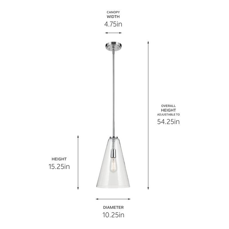 15.25" 1-Light Cone Pendant with Clear Glass, Chrome