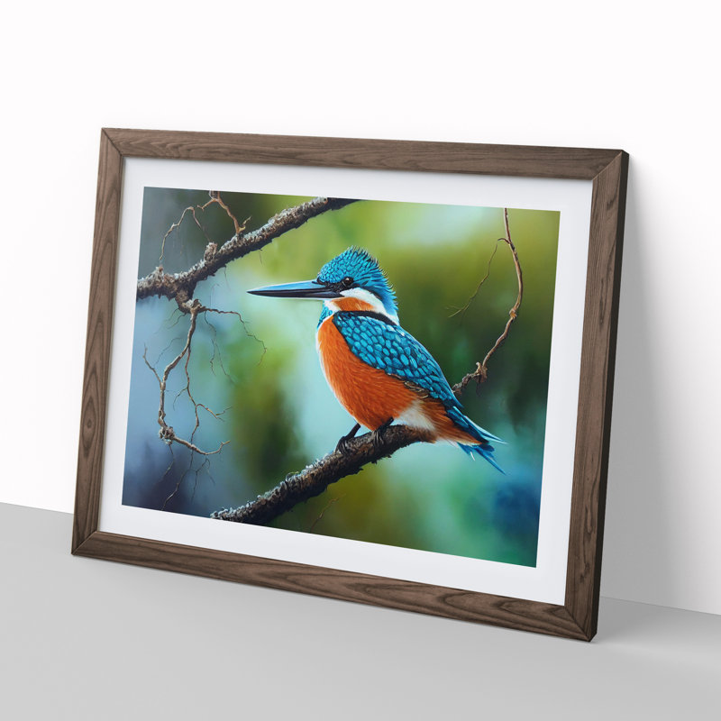 An Effervescent Kingfisher Bird - Framed Print, Walnut, 25cm H x 34cm W x 2cm D