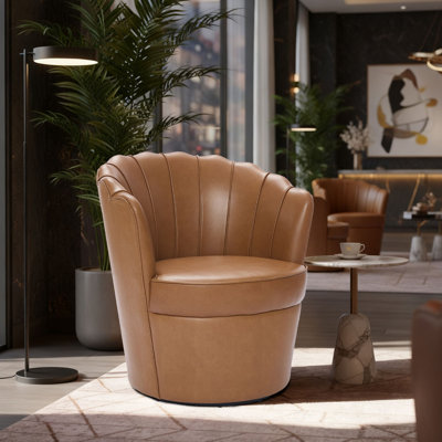 Fauteuil d'appoint rembourré en cuir véritable et fauteuil pivotant