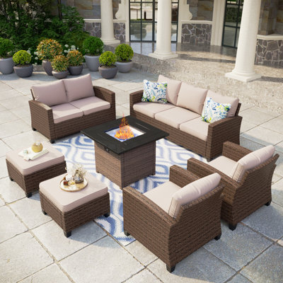 Argyri 7 Piece Rattan Sofa Seating Group with Cushions -  Lark Manorâ¢, 89F6023E8C6F41FDAE529C272219CC0E