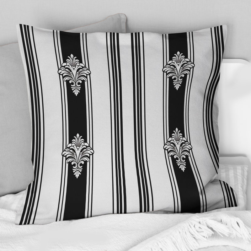 Motif de rayures noires et blanches I - Coussin décoratif moderne, H 18 po x l 18 po
