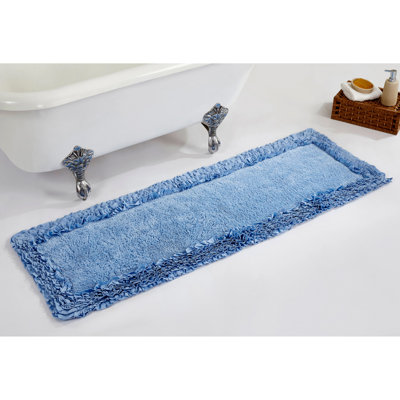 Aveliss 100% Cotton Tufted Bath Rug, Ultra Soft & Absorbent, Spray Latex Backing, Luxurious Ruffle Border, 20" x 60" Runner, Blue