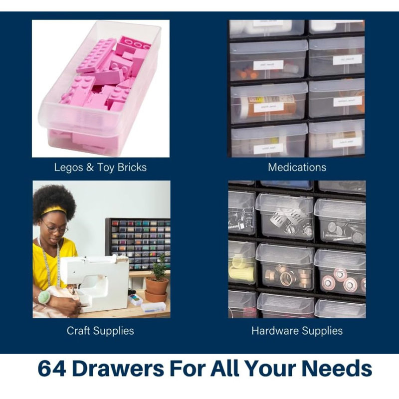 Red 64-Drawer Plastic Wall-Mounted Storage Organizer