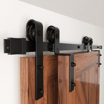 LAZ Single Bypass Double Door Barn Door Hardware Kit