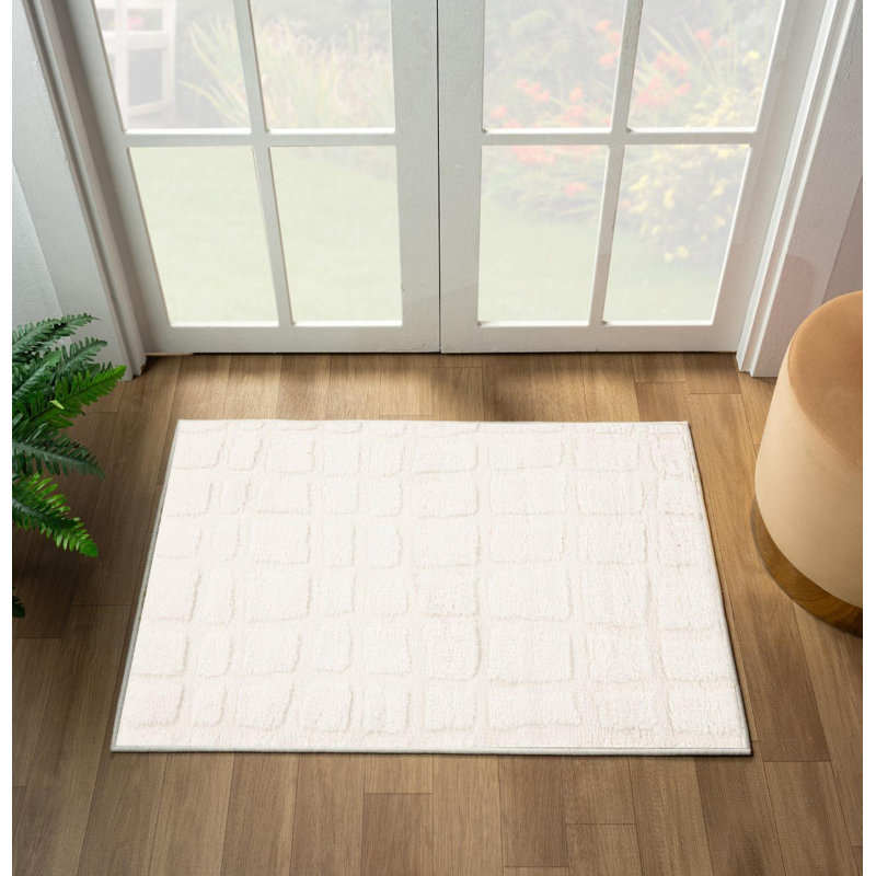 Modern Abstract Checkered Area Rug, 2x3, Ivory