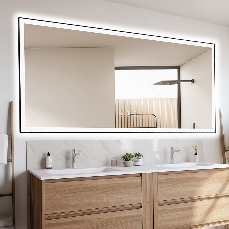 Miroir de salle de bain 88x38 pouces à DEL sans cadre, miroir intelligent, 38 po x 88 po, Black/Clear Frameless