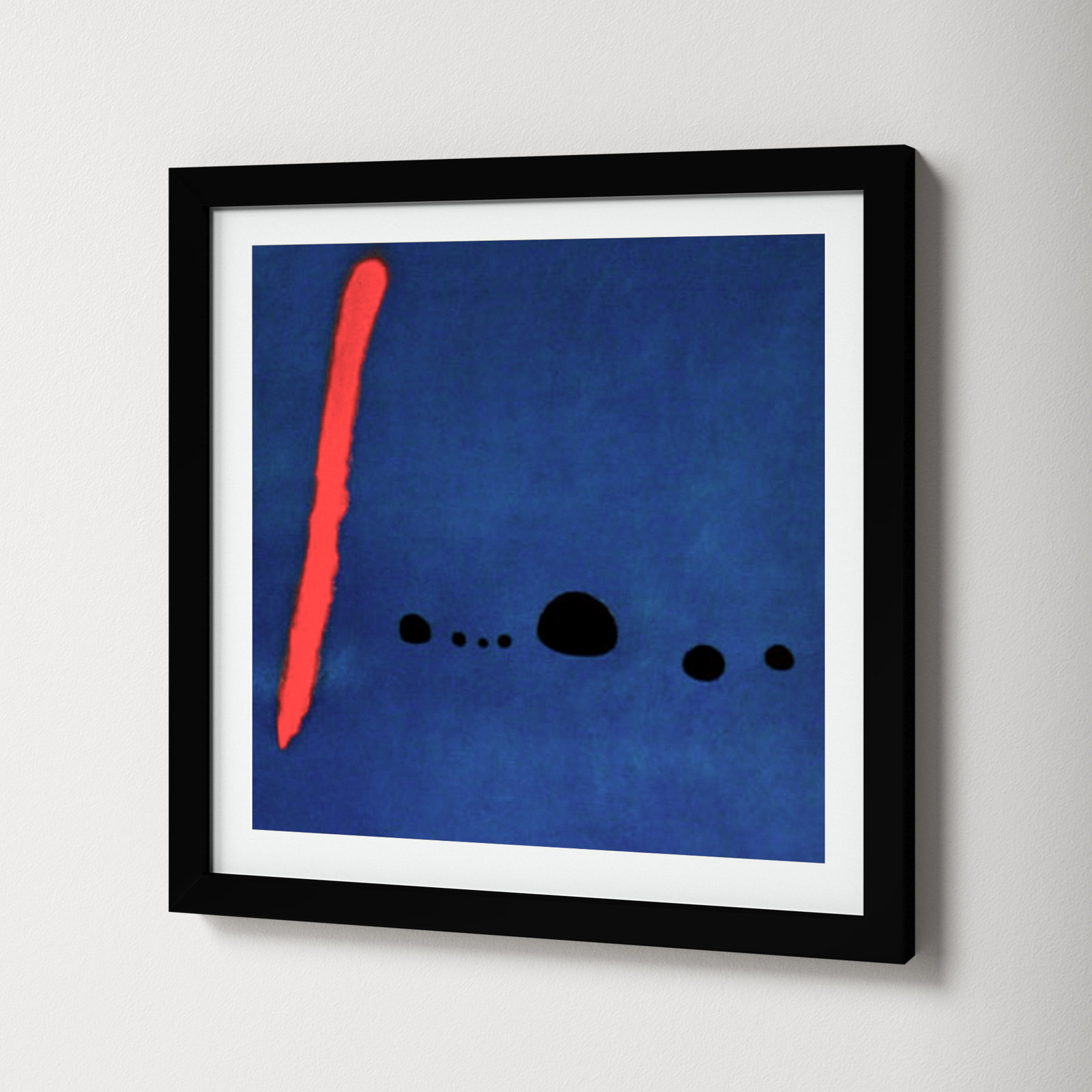 Bleu II Print by Joan Miro, Black Framed Paper, 14.12" H x 14.12" W x 0.88" D