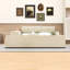 Lit plateforme tapissier luxueux en velours avec bureau, tabouret rond et rails de sécurité-660875398-660875396