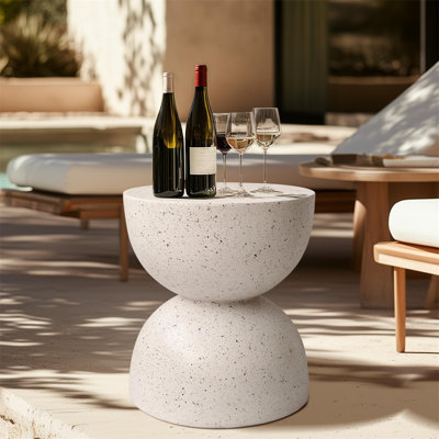 Outdoor Patio Table Round Concrete Accent Table With Speckled Design For Garden