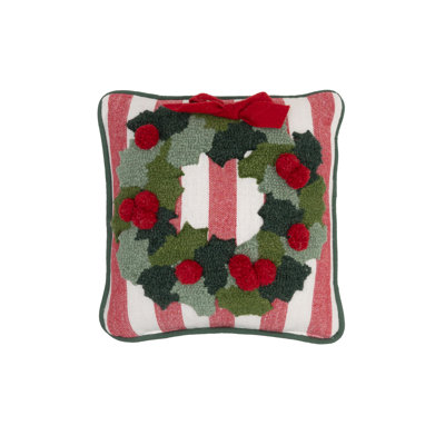 Berry Wreath Hooked Throw Pillow 12" x 12"