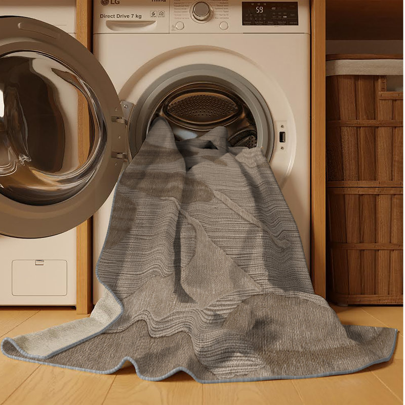 Machine Washable Abstract Gray Area Rug, Rectangle 5' x 7'