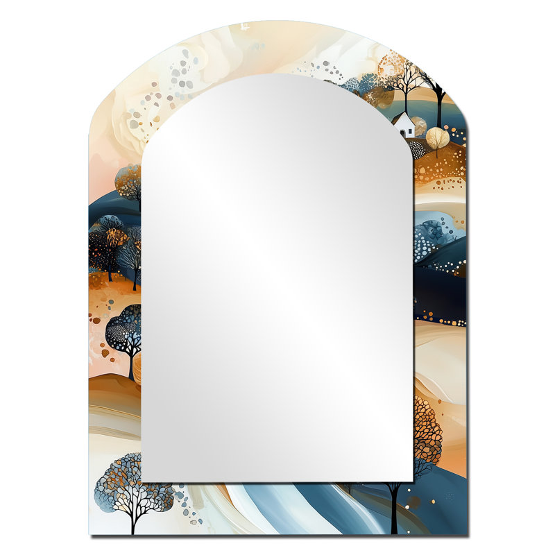 Beige et bleu Minimalisme Explosion Landscape I - Miroir mural moderne, 34 po x 25 po