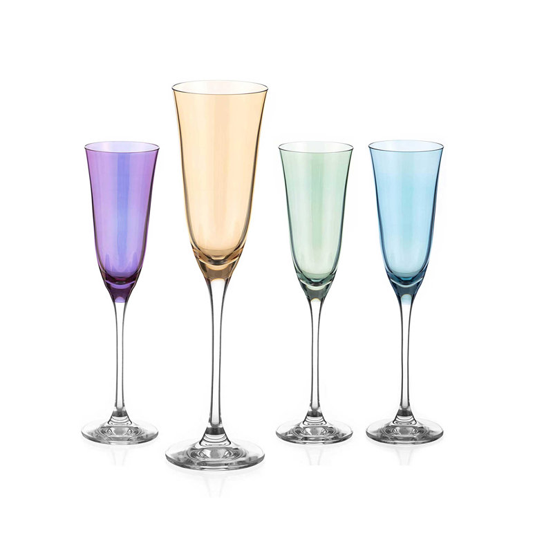 Lustre Coloured Champagne Flutes Glasses - Set of 4