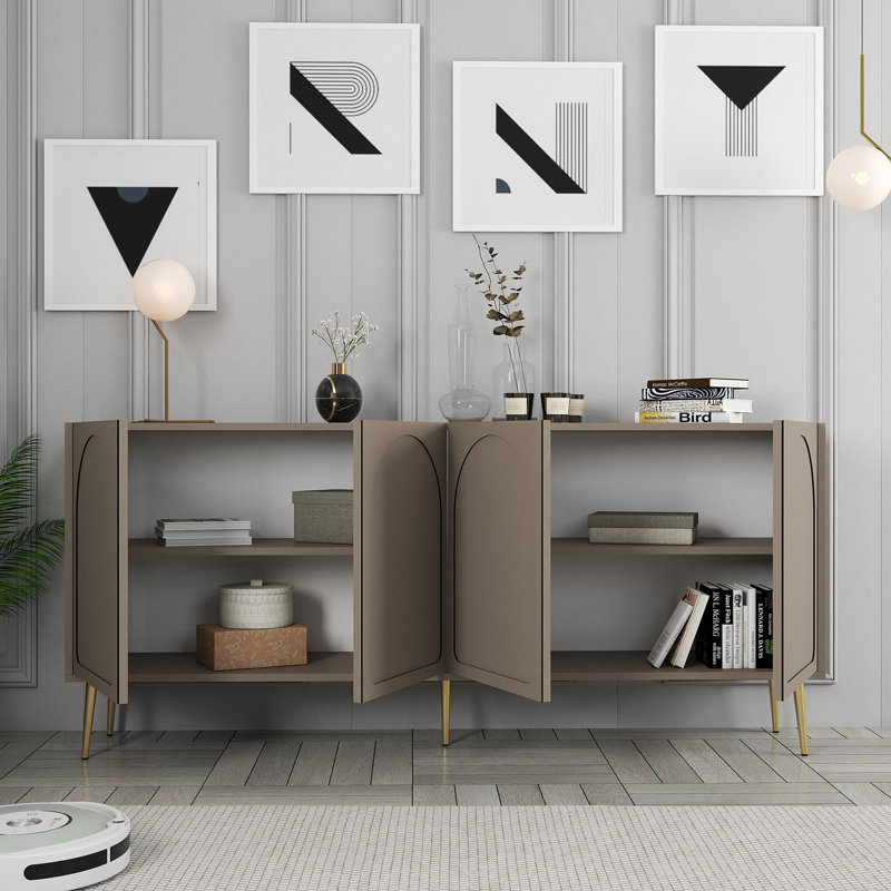 Modern Console Table, Atlas & Gold, 70.9 x 31.5 x 13.8 inches | 100% Melamine Coated Particle Board, Thickness: 0.7 inches | Elegant Geometric Design, Perfect for Entryway & Living Room Décor, Durable & Stylish