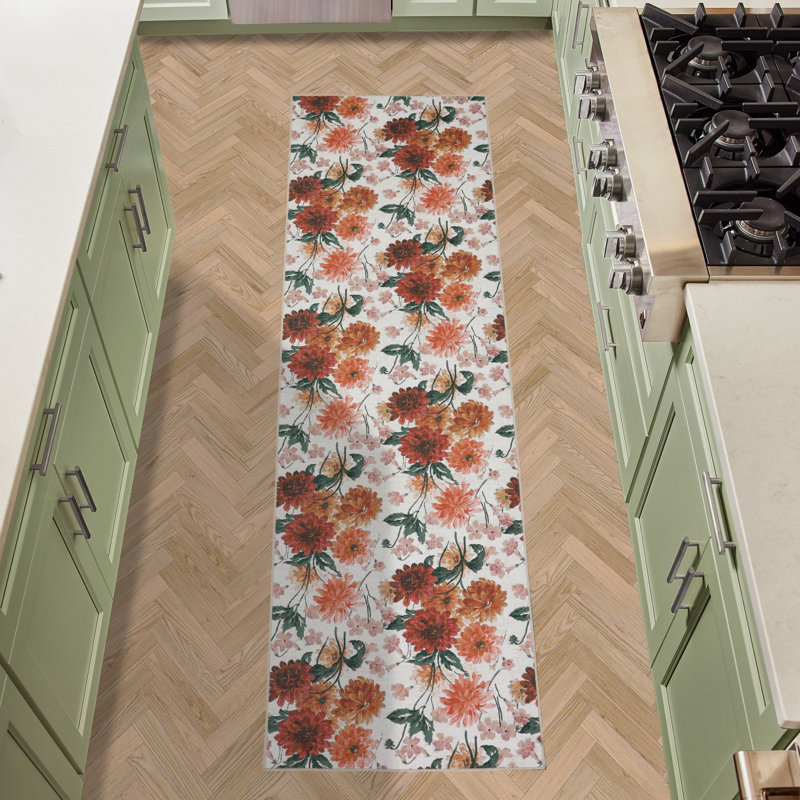 Laura Ashley Dahlias Machine Washable Imagine Printed Chenille Rugs 1-Piece, Runner 2'2" x 8'