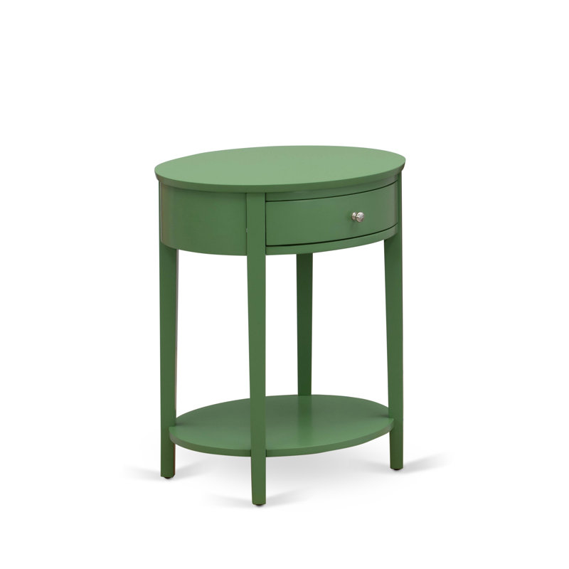Table de chevet Mid-Century moderne avec 1 tiroir en bois, stable et robuste - finition vert trèfle, Vert trèfle