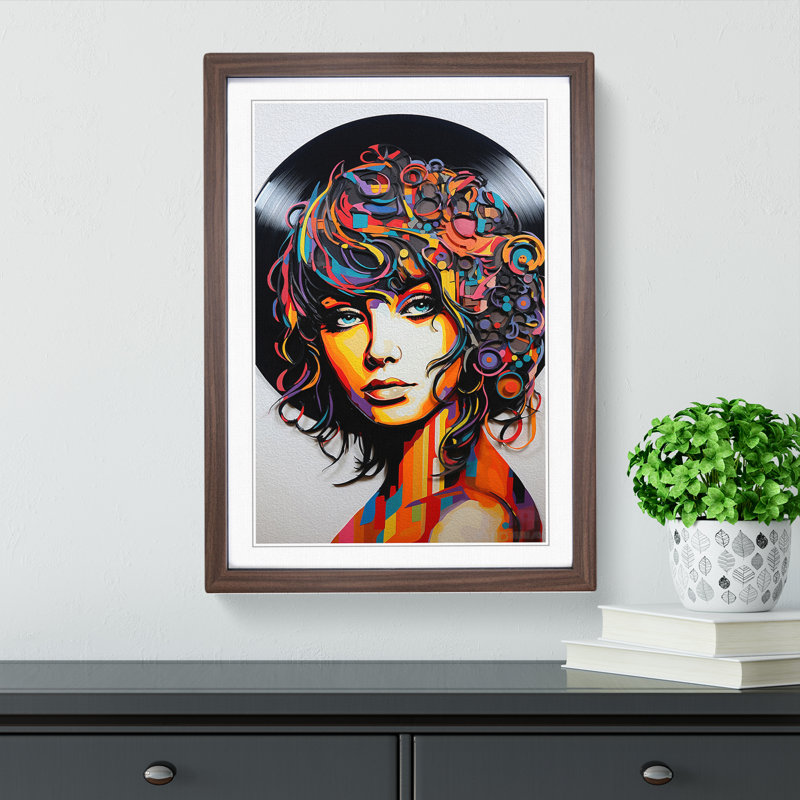 Vinyl Record Pop - Single Picture Frame Print on Wood, Walnut Framed, 64cm H x 46cm W