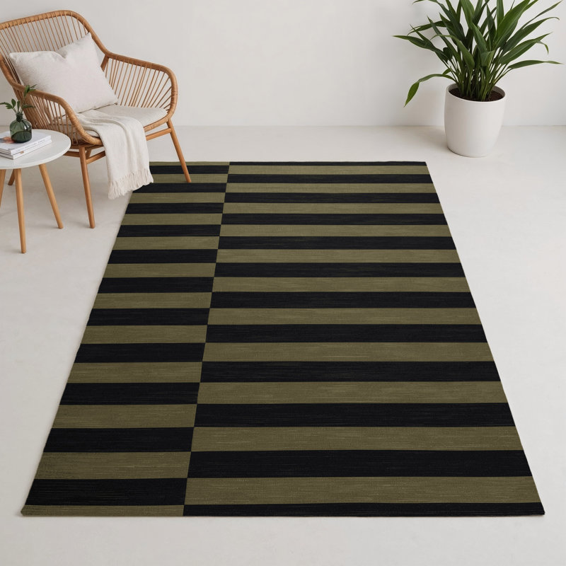 Tapis intérieur / extérieur noir HorizontalStripes, Rectangulaire 3 pi x 5 pi