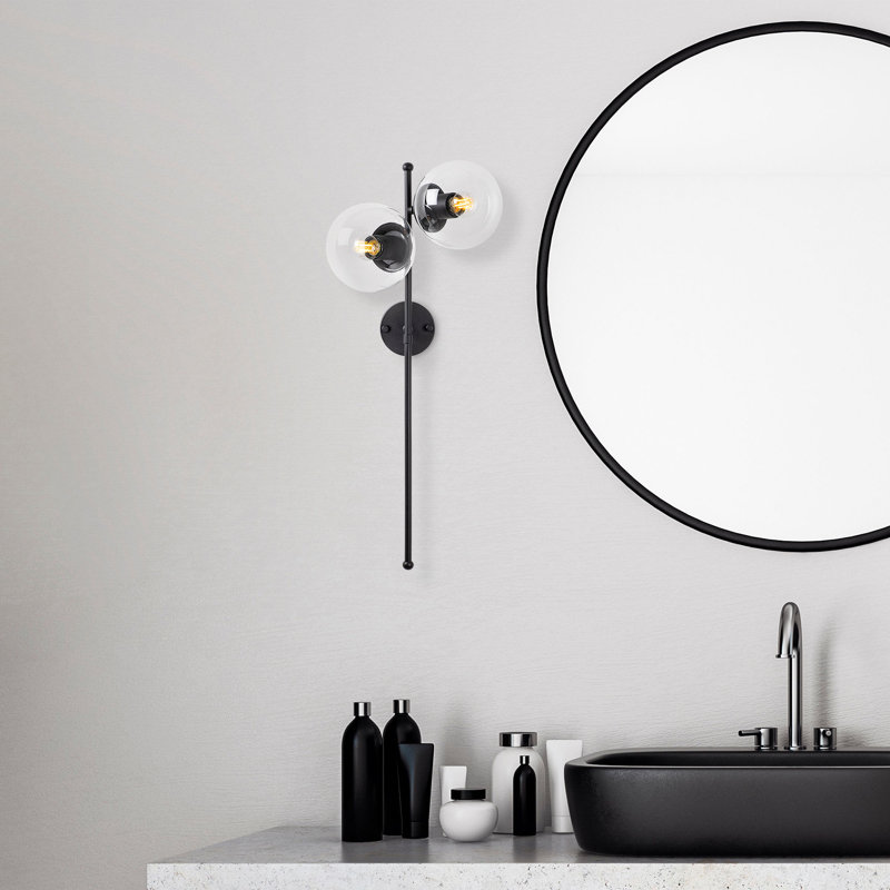 Modern Industrial Wall Lamp (2 Pieces) - Black Metal Body with Glass Cap, 12 x 1.2 inches Base Plate | 32 x 10.6 x 28.3 inches | E14 Socket (Max 40W) | Perfect for Scandinavian & Novelty Home Decor, IP20 Rated