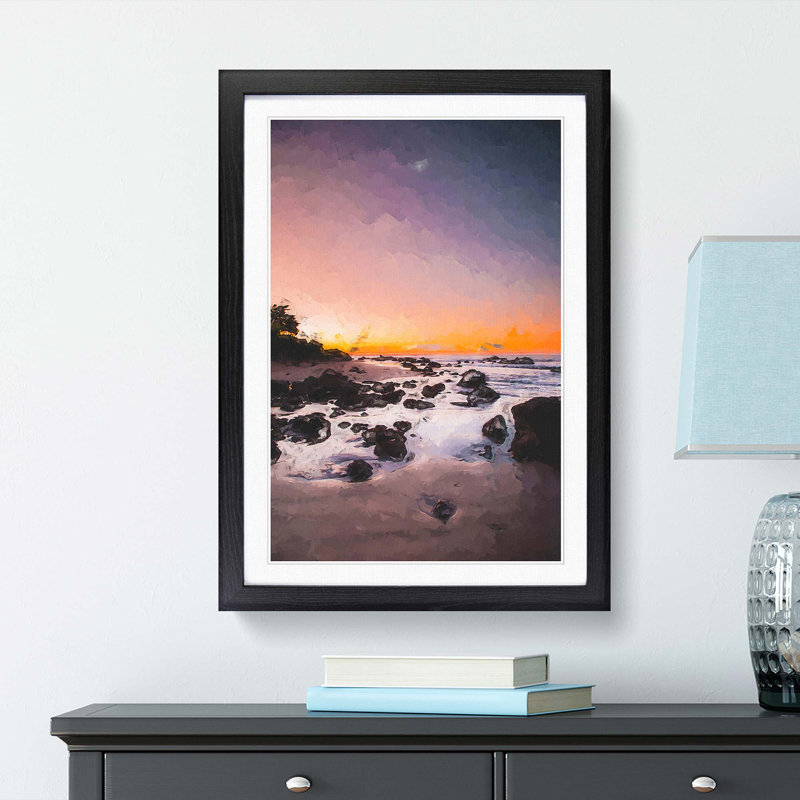 Moon Above the Beach - Picture Frame Graphic Art Print, 48cm H x 36cm W x 2cm D, Black Framed