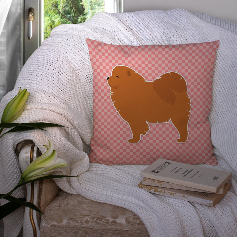 Coussin décoratif intérieur/extérieur chow chow, H 14 po x l 14 po x P 3 po, Rose
